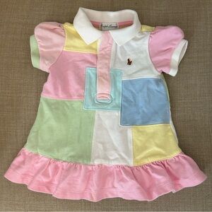 Rare! Ralph Lauren Infant Baby Girl Patchwork Pastel Polo Dress size 6 M